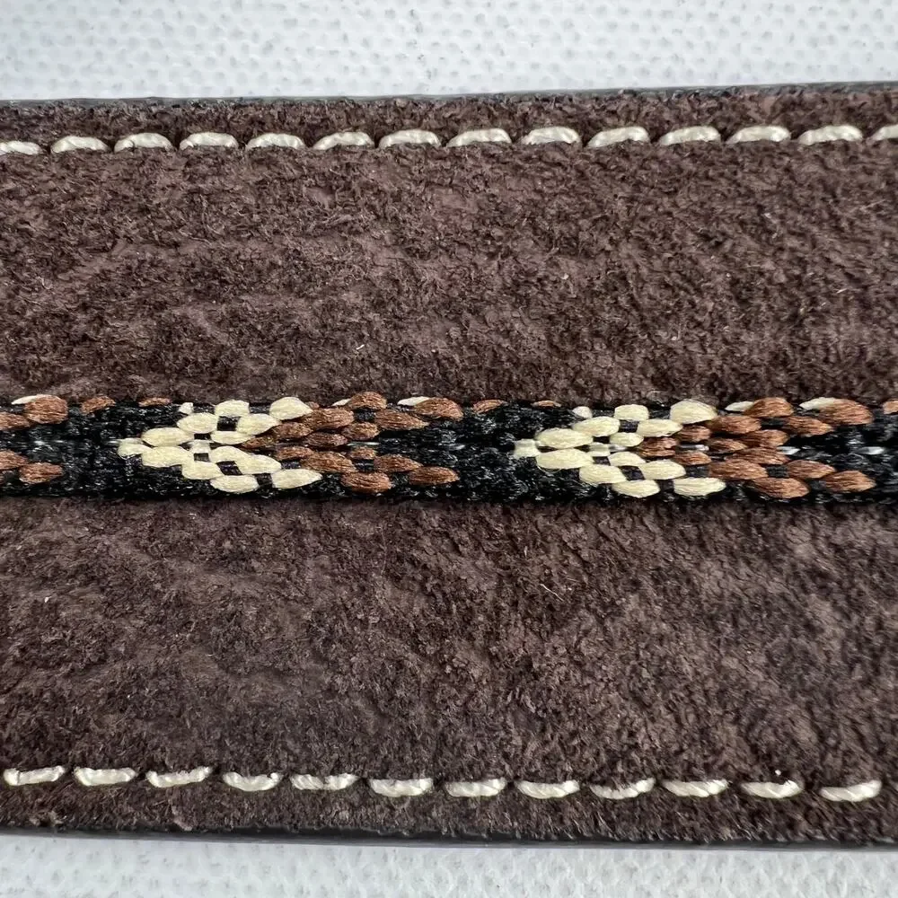 Ariat Tooled Leather Western Embroidered Belt Large Silver Buckle Size 44